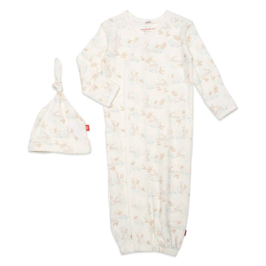 Tortoise + Hare Organic Cotton Magnetic Cozy Sleeper Gown + Hat Set