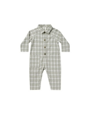 Collared Baby Jumpsuit - Pewter Plaid