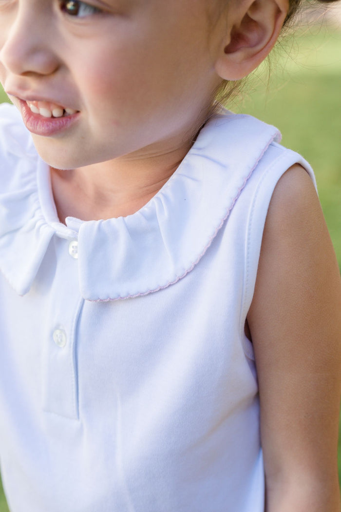 Ruffled Collar Sleeveless Top | Pink Trim