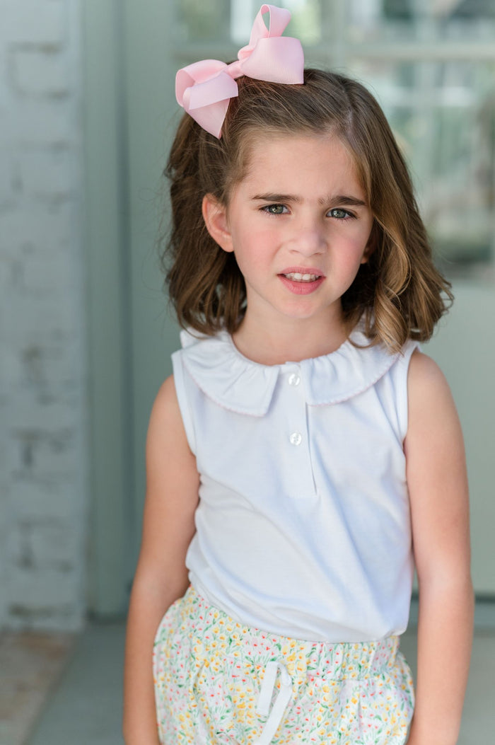 Ruffled Collar Sleeveless Top | Pink Trim