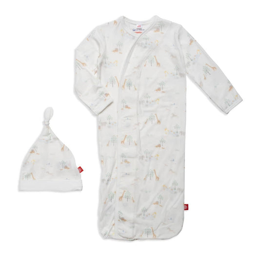 White Serene Safari Modal Magnetic Cozy Sleeper Gown + Hat Set