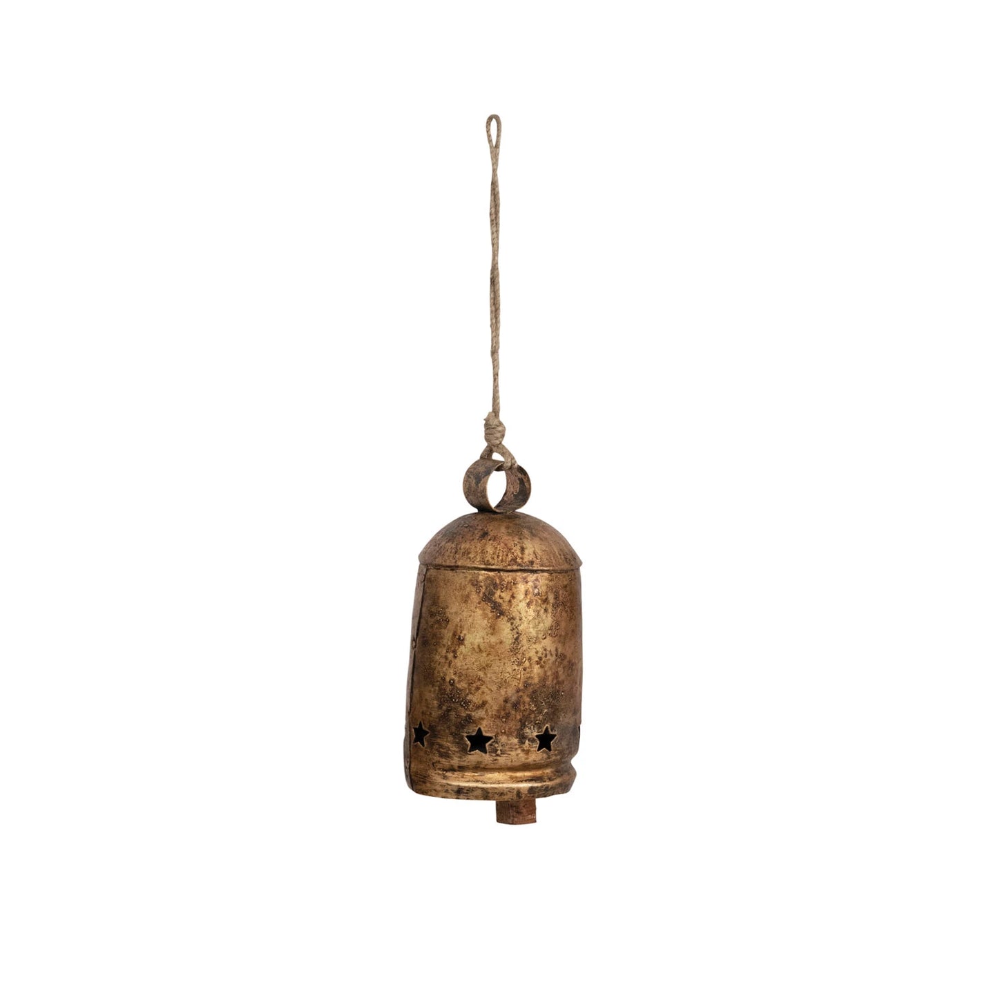 Metal Bell on Jute Rope with Star Cut-Outs - Medium