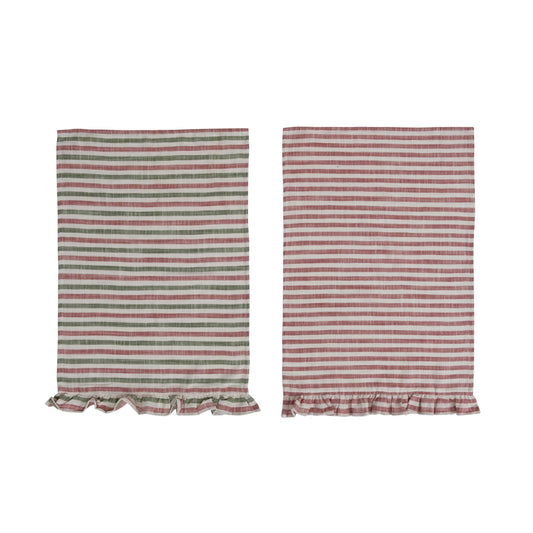 Cotton Striped Tea Towel with Ruffle, 2 Colors