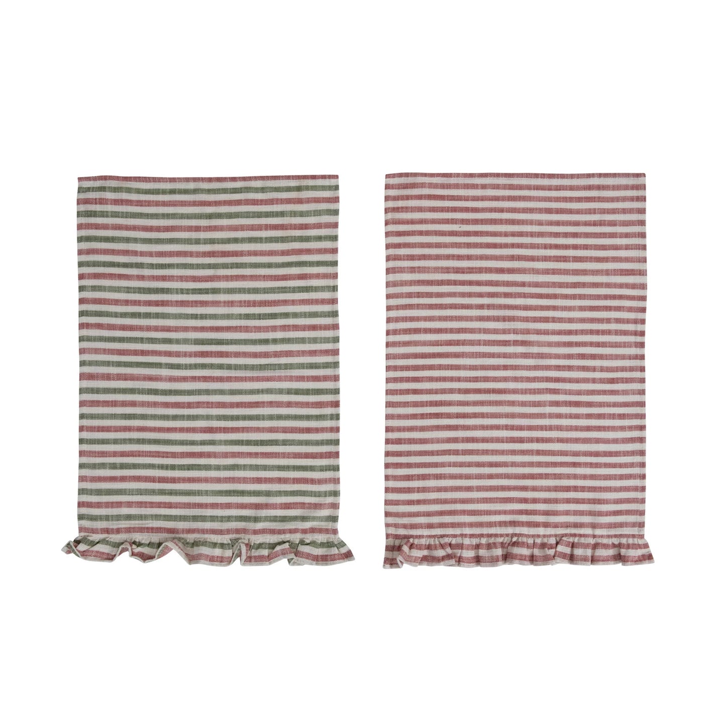 Cotton Striped Tea Towel with Ruffle, 2 Colors