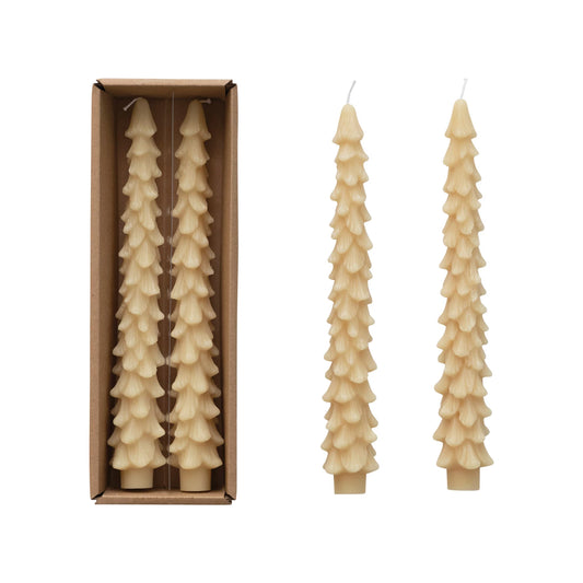 S/2 10” Unscented Tree Shaped Taper Candles - Eggnog