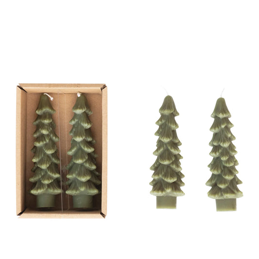 S/2 5” Unscented Tree Shaped Taper Candles - Evergreen