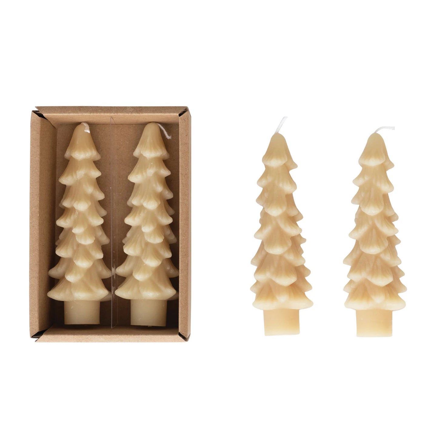 S/2 5” Unscented Tree Shaped Taper Candles - Eggnog