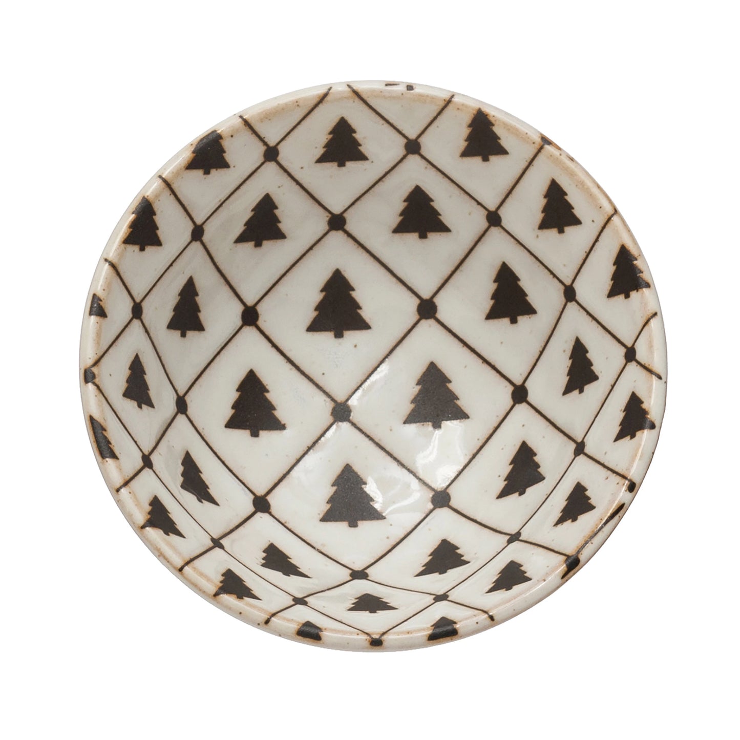 Stoneware Dish with Tree Pattern, Reactive Glaze