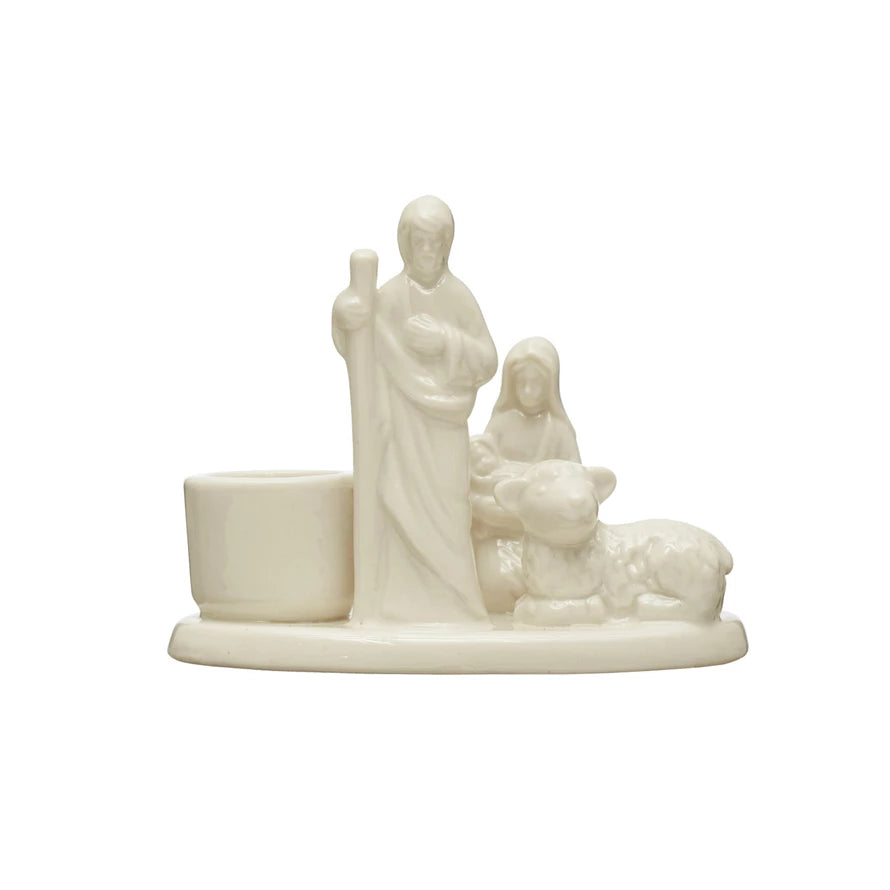 Stoneware Nativity Taper Holder | White