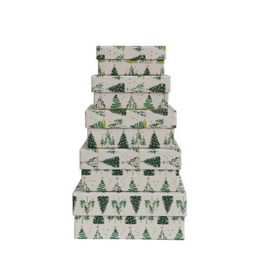 Printed Paper Gift Boxes w/ Tree pattern - S/5