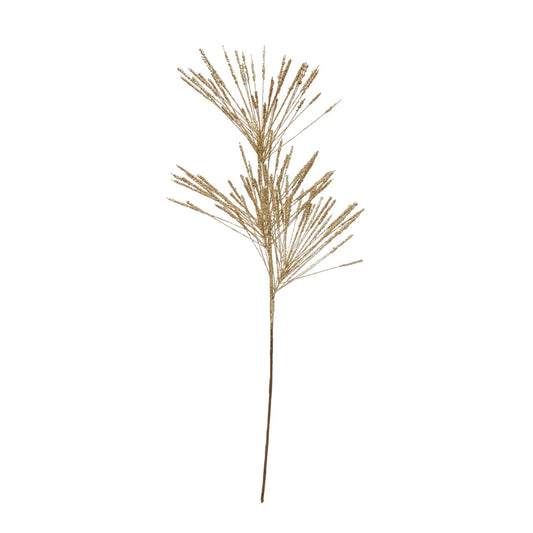 Faux Long Needle Pine Spray w/ Glitter, Champagne Finish