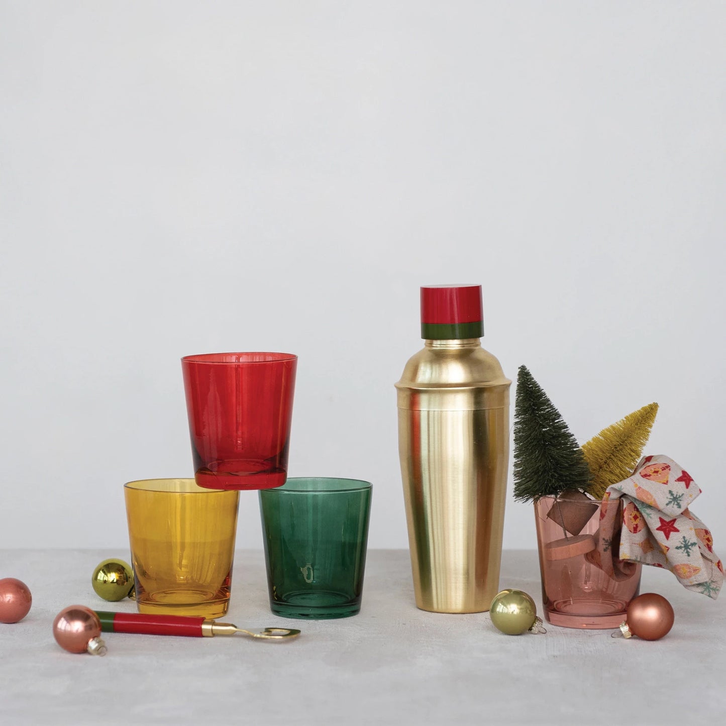 Stainless Steel Cocktail Shaker w/ Resin top | Red, Green, and Gold Finish