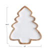 Enameled Mango Wood Christmas Tree Shaped Tray | White & Natural