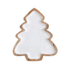 Enameled Mango Wood Christmas Tree Shaped Tray | White & Natural