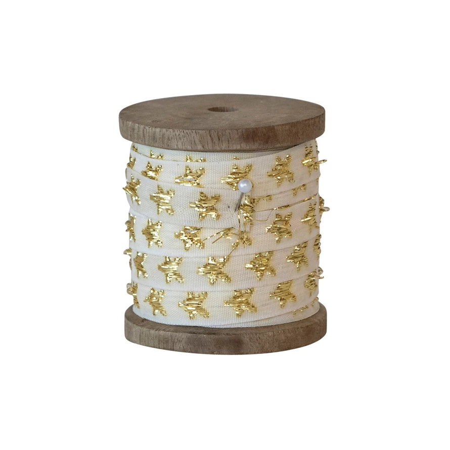 10 Yard Fabric Ribbon on Wood Spool w/ Metallic Stars