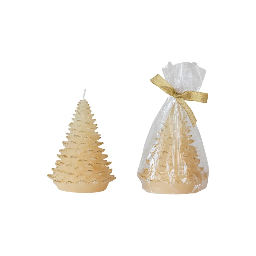 Tree Shaped Candle w/ Gold Tips | Eggnog