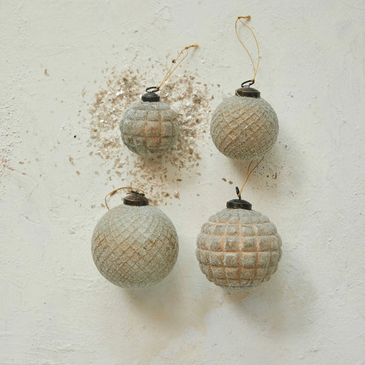 Embossed Glass Ball Ornaments, Frosted Copper Finish, 2 Styles