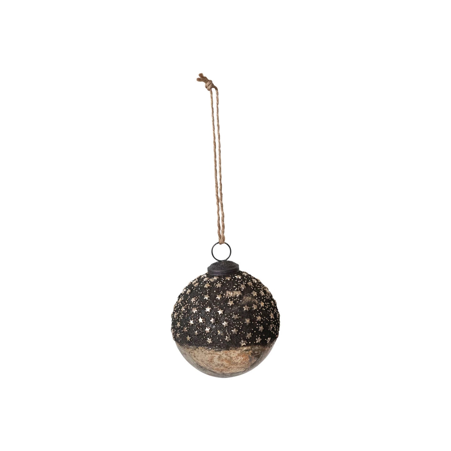 Mercury Glass Ball Ornament w/ Stars, Dipped Bronze & Gold Finish | 4"