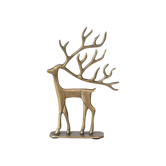 Cast Aluminum Reindeer on Base | Antique Gold Finish