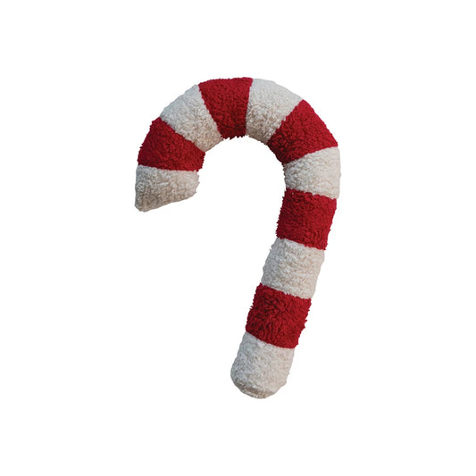 Sherpa Candy Cane Shaped Pillow | Red & White