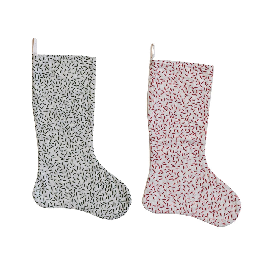 Cotton Kantha Stitch Stocking | 2 color options