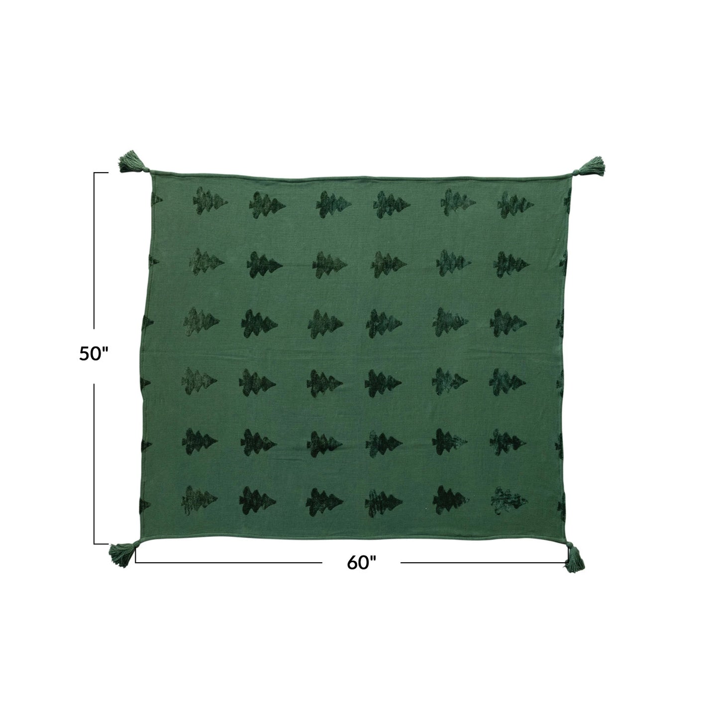 Woven Cotton Blend Jacquard Throw w/ Trees & Tassels | Green