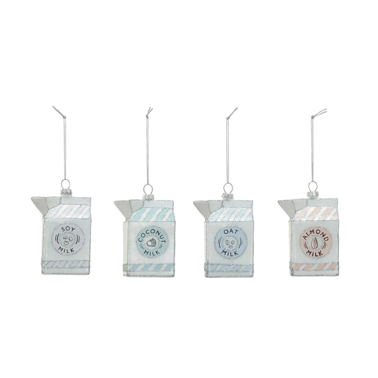 Glass Non-Dairy Milk Carton Ornament w/ Glitter | 4 Styles