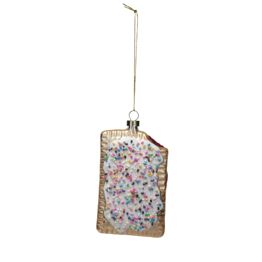 Glass Pop Tart Toaster Pastry Ornament w/ Beads & Glitter | Multi Color