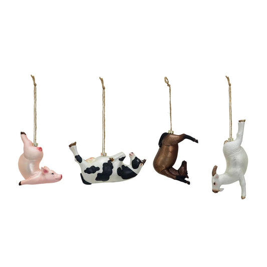 Glass & Resin Farm Animal in Yoga Pose Ornament | 4 Styles