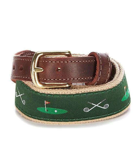 Cotton Web Belt with Leather Tabs | 18th Hole on Khaki