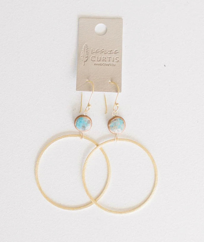 Harper | Gold Hoops, Small Turquoise Bead 2"