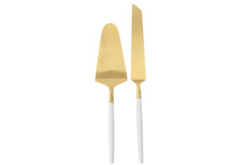 White & Gold Cake Lift & Knife Set