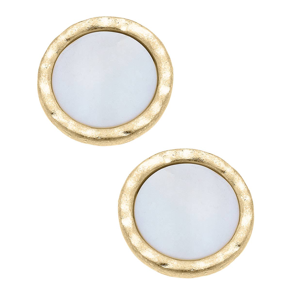 Bethany Disc Mother of Pearl Stud Earrings in Worn Gold