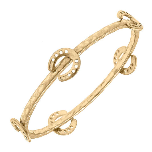 Claudia Horseshoe Bangle in Worn Gold