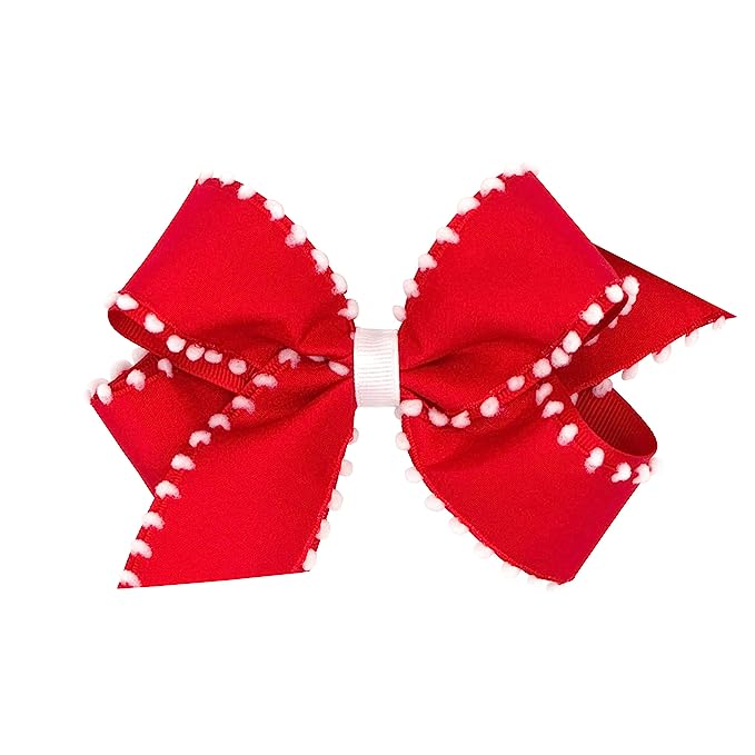 King Holiday Style Pom-Pom Edge Grosgrain Bow - More Colors