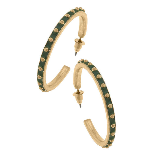 Aubrey Enamel Studded Metal Hoop Earrings