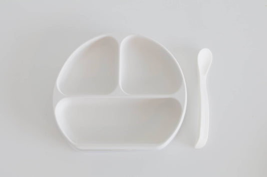 Silicone Suction Plate With Lid and Spoon - Cloud