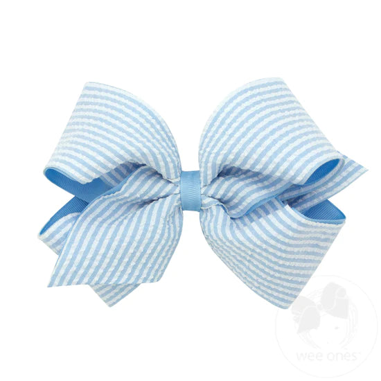 King Grosgrain and Seersucker Fabric Overlay Hair Bow - More Colors