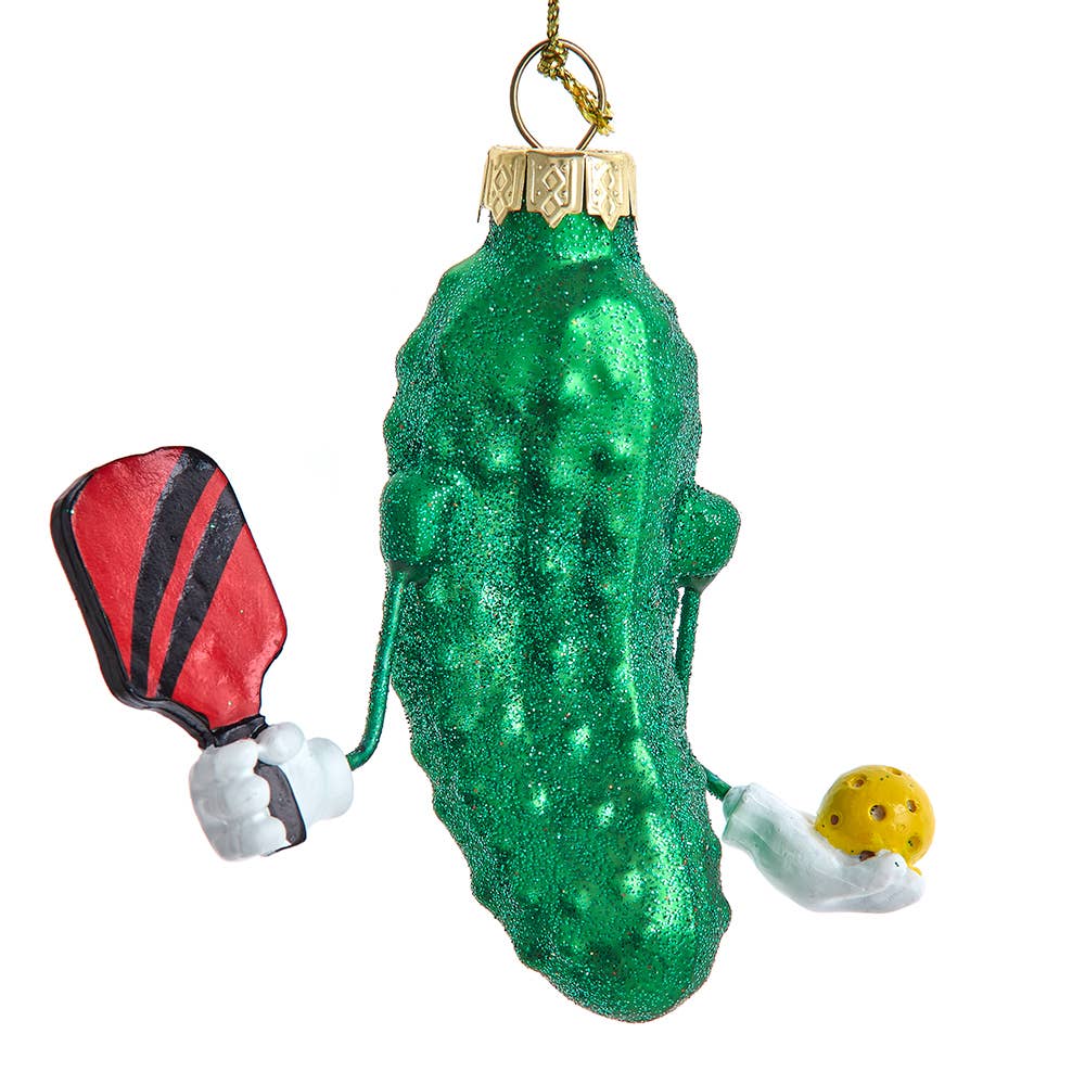 Glass Pickleball Cucumber Ornament