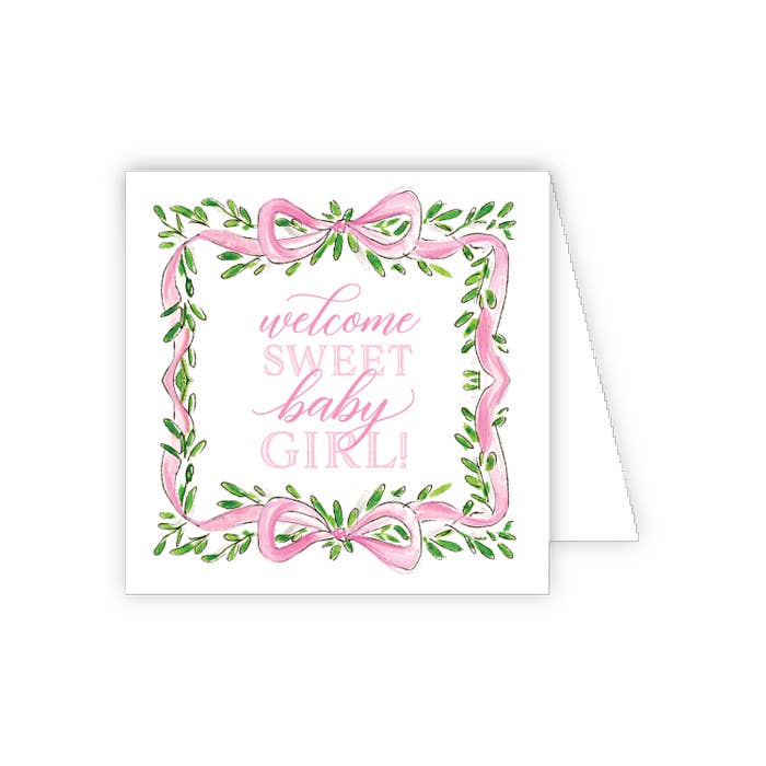 Handpainted Pink Ribbon with Greenery Crest Enclosure Card