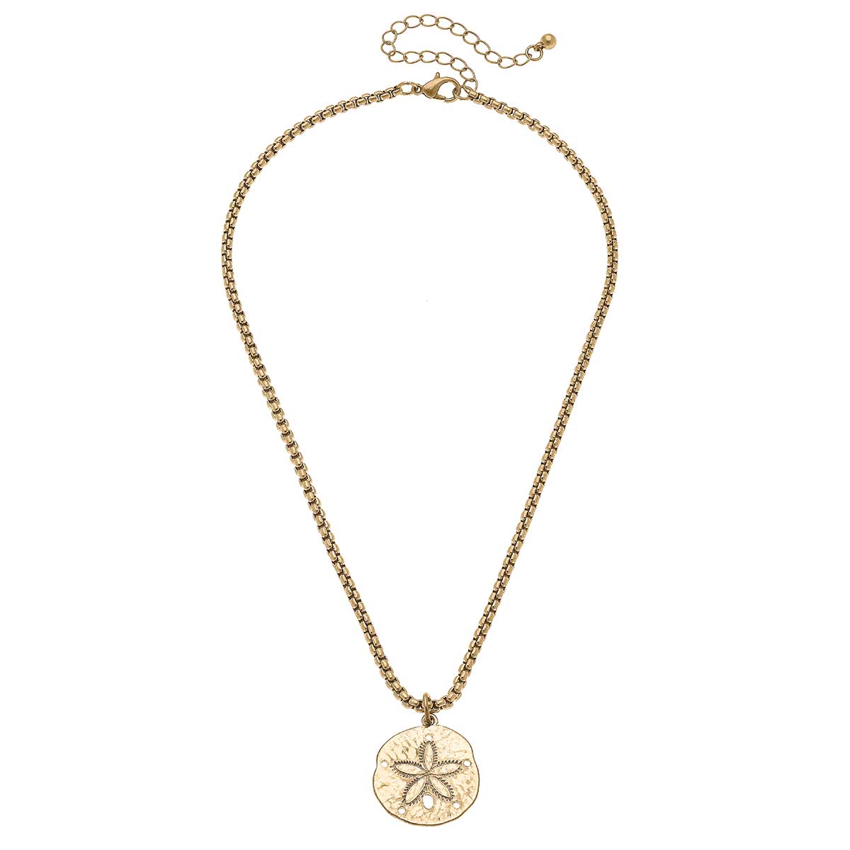 Sand Dollar Charm Necklace in Worn Gold