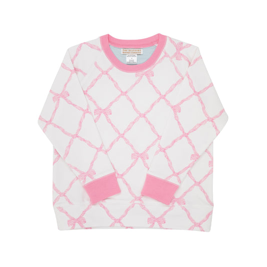 Cassidy Comfy Crewneck French Terry - Belle Meade Bow/Hampton Hot Pink