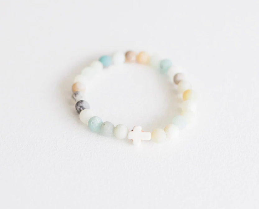 Tess Bracelet | Ivory Cross On Amazonite Beads 6.5"