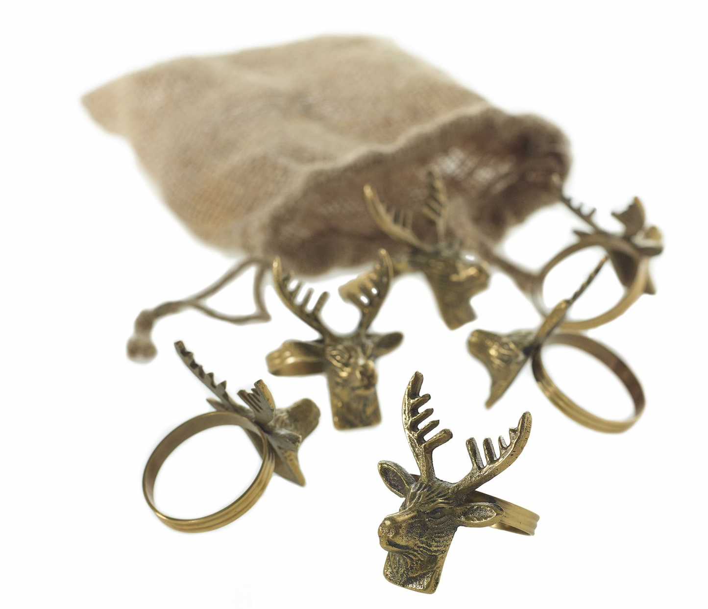 Deer Napkin Rings w/ Jute Bag | Set of 6