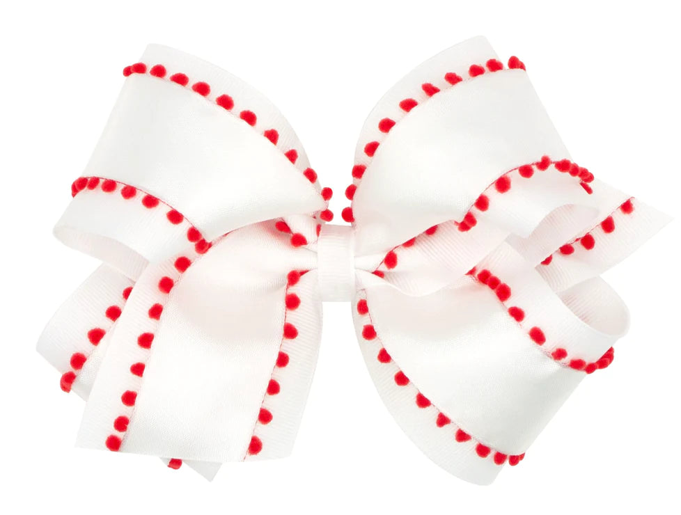 King Holiday Style Pom-Pom Edge Grosgrain Bow - More Colors