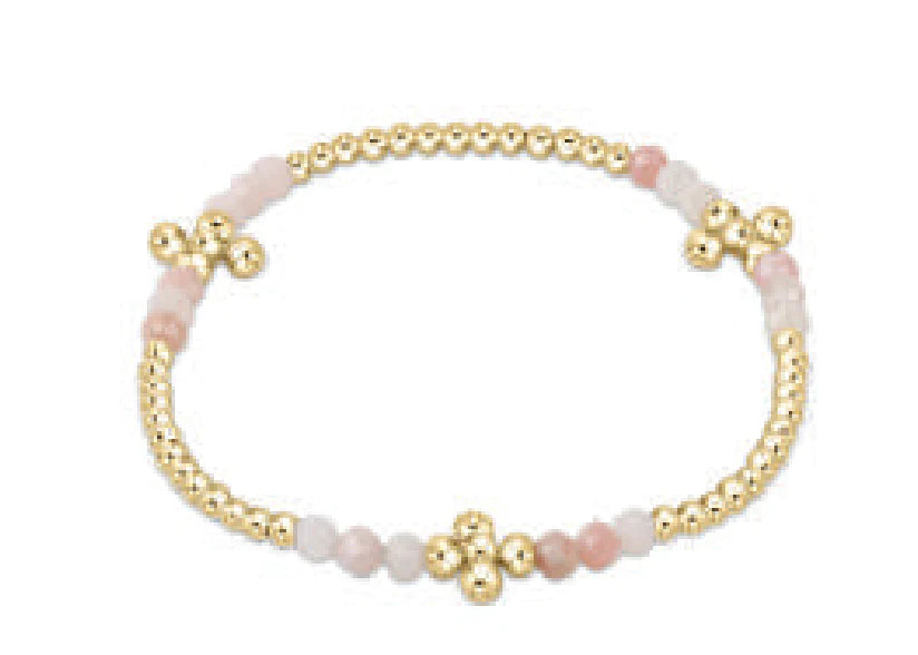 Signature cross gold bliss pattern 2.5mm bead bracelet - Pink Opal