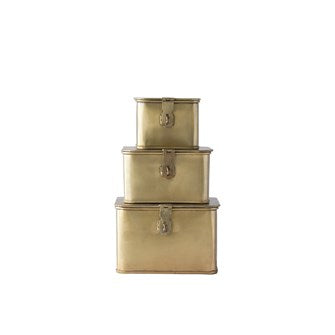 Set of 3 Brass Finish Metal Boxes