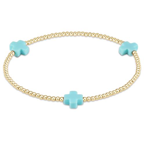 signature cross gold pattern 3mm bead bracelet | turquoise