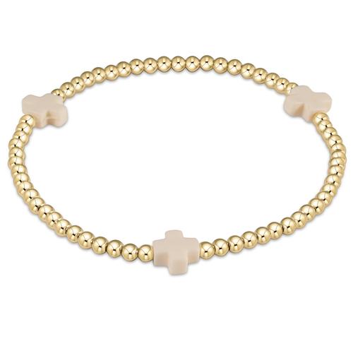 signature cross gold pattern 2mm bead bracelet | off-white