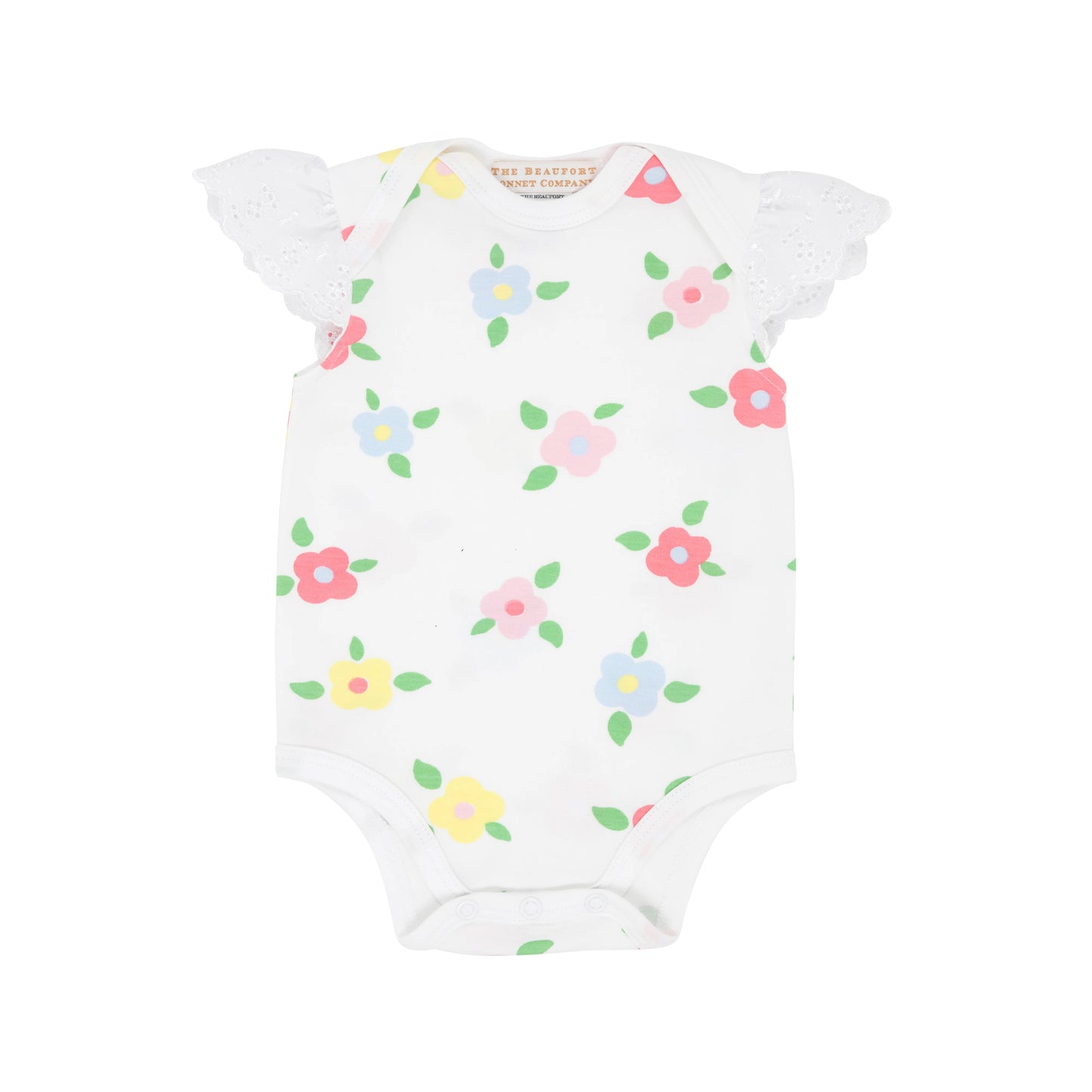 Wendy Onesie -  Eyelet Sleeves - Little Gasparilla Garden w/Worth Avenue White Eyelet